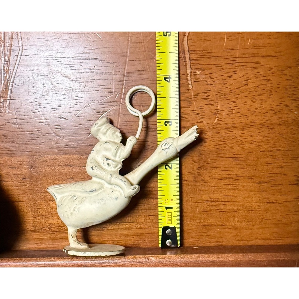 Vtg Farmhouse Cast Iron Goose & Rider Ring Loop Paperweight Decor - Picture 5 of 11
